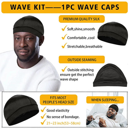 Shea Butter Wave Control Pomade Kit 360 Style Strong Hold Long Lasting Curly Hair Cream With Brush Silk Rag Cap Tool Accessony