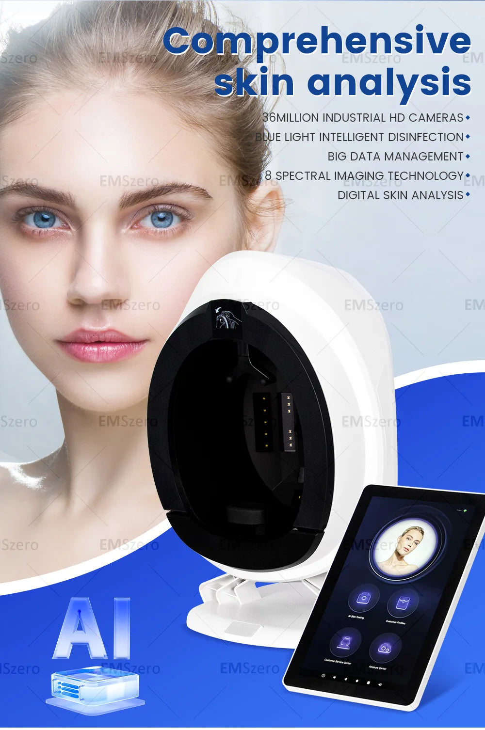 The best smart facial skin detection and analysis beauty instrument.Skin scan analysis anti-aging instrument