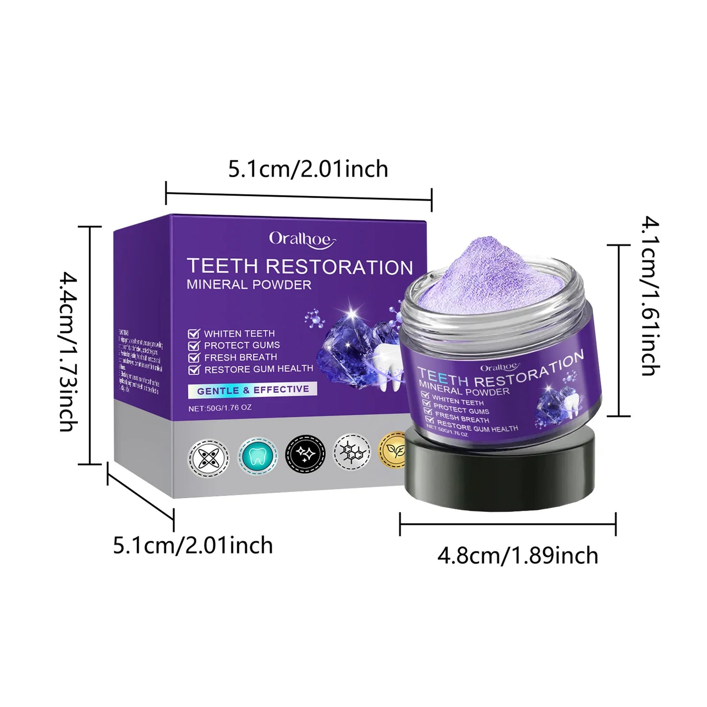 Teeth Restoration Mineral Powder Teeth Whitening Remove Stain Oral Clean Fresh Breath Improve Smell Purple Bleaching Toothpaste