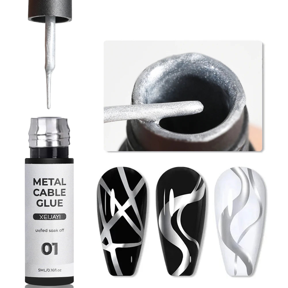 5ML Silver/Gold Metal Painting Liner Nail Glue Sparkly Mirror Effect Soak Off  Gel Polish Semi Permanent French Nail Art Varnish