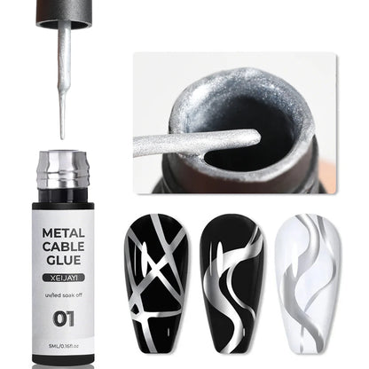 5ML Silver/Gold Metal Painting Liner Nail Glue Sparkly Mirror Effect Soak Off  Gel Polish Semi Permanent French Nail Art Varnish