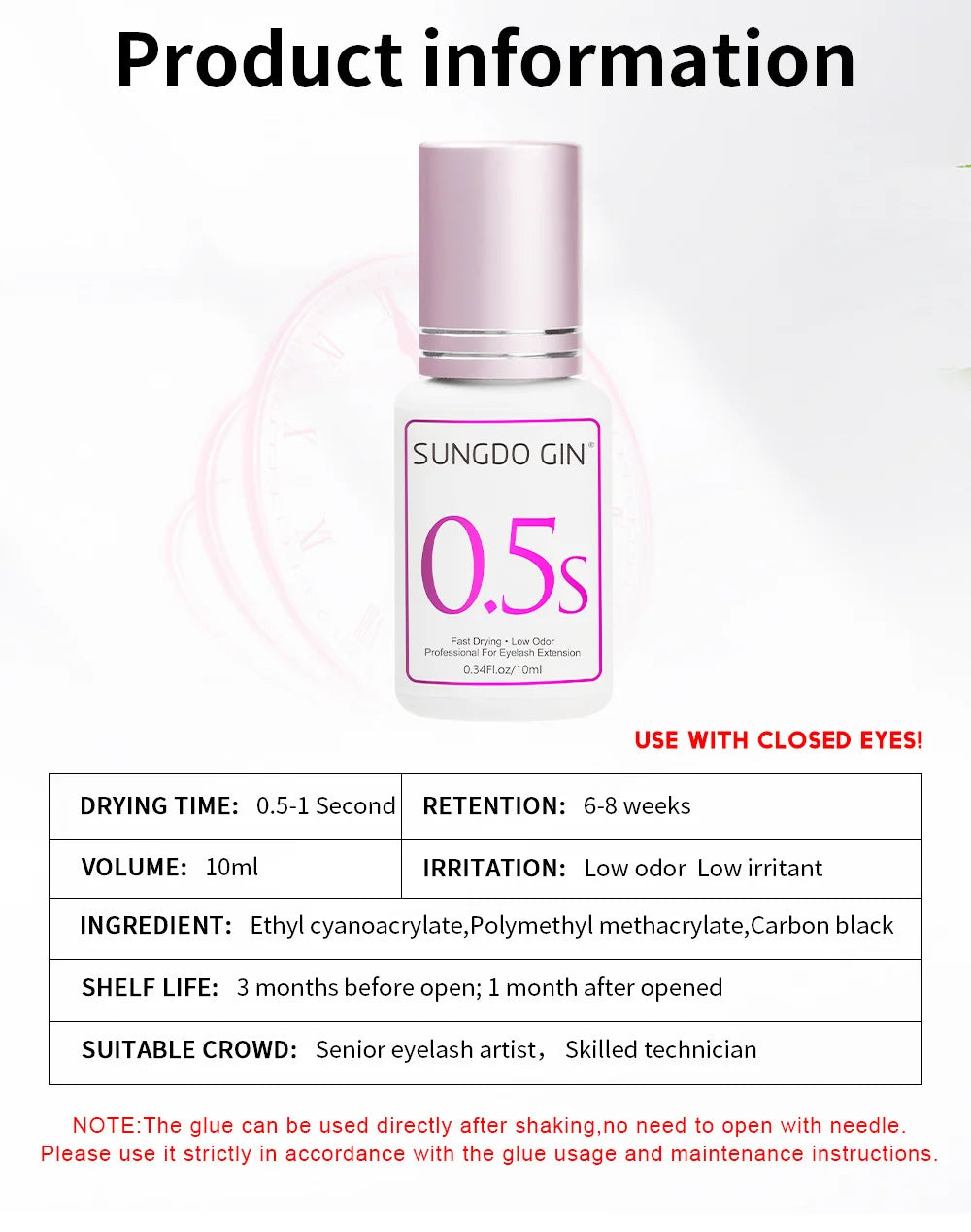 Eyelashes Glue For Professional 10ml 0.5 Second Fast Drying Long Lasting Lashes Adhesive Low Irritant Eyelash Extension Glue