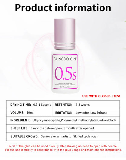 Eyelashes Glue For Professional 10ml 0.5 Second Fast Drying Long Lasting Lashes Adhesive Low Irritant Eyelash Extension Glue