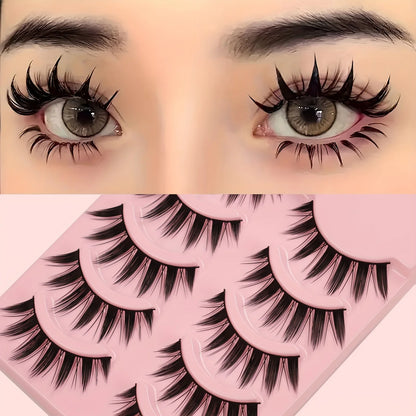 5 pairs of dramatic manga style false eyelashes - thick doll eye makeup, suitable for role-playing and casual wear