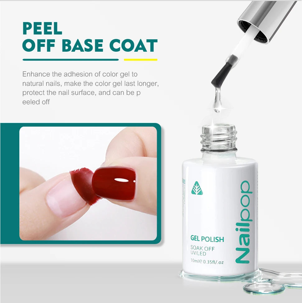 Nailpop 10ml Rubber Base Gel Top Coat Soak Off UV LED Gel Polish Nail Art Degisn Clear Long Lasting Varnish Nail Function Gel