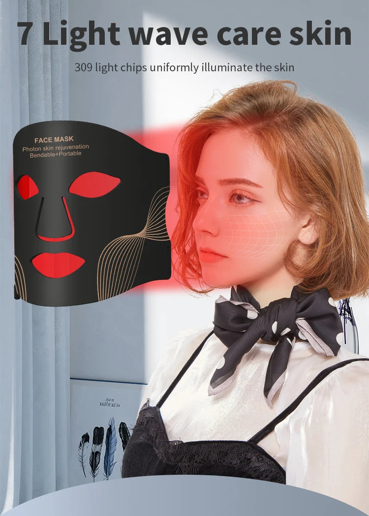 7 Color LED Face Mask with Neck - Wireless Portable Red Light Therapy for Anti-Aging, Wrinkles, Skin Rejuvenation, Home Use