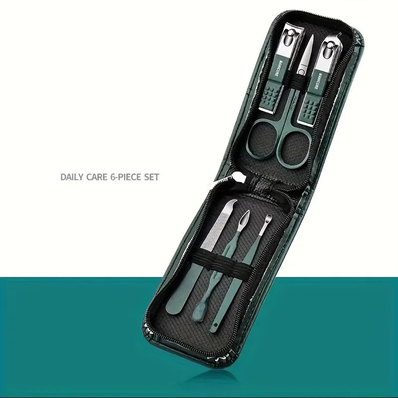 6 Pcs Portable Luxury Manicure Sets Pedicure Tools Bright Black Nail Clipper Set Personal Care Tools Eyebrow Scissors