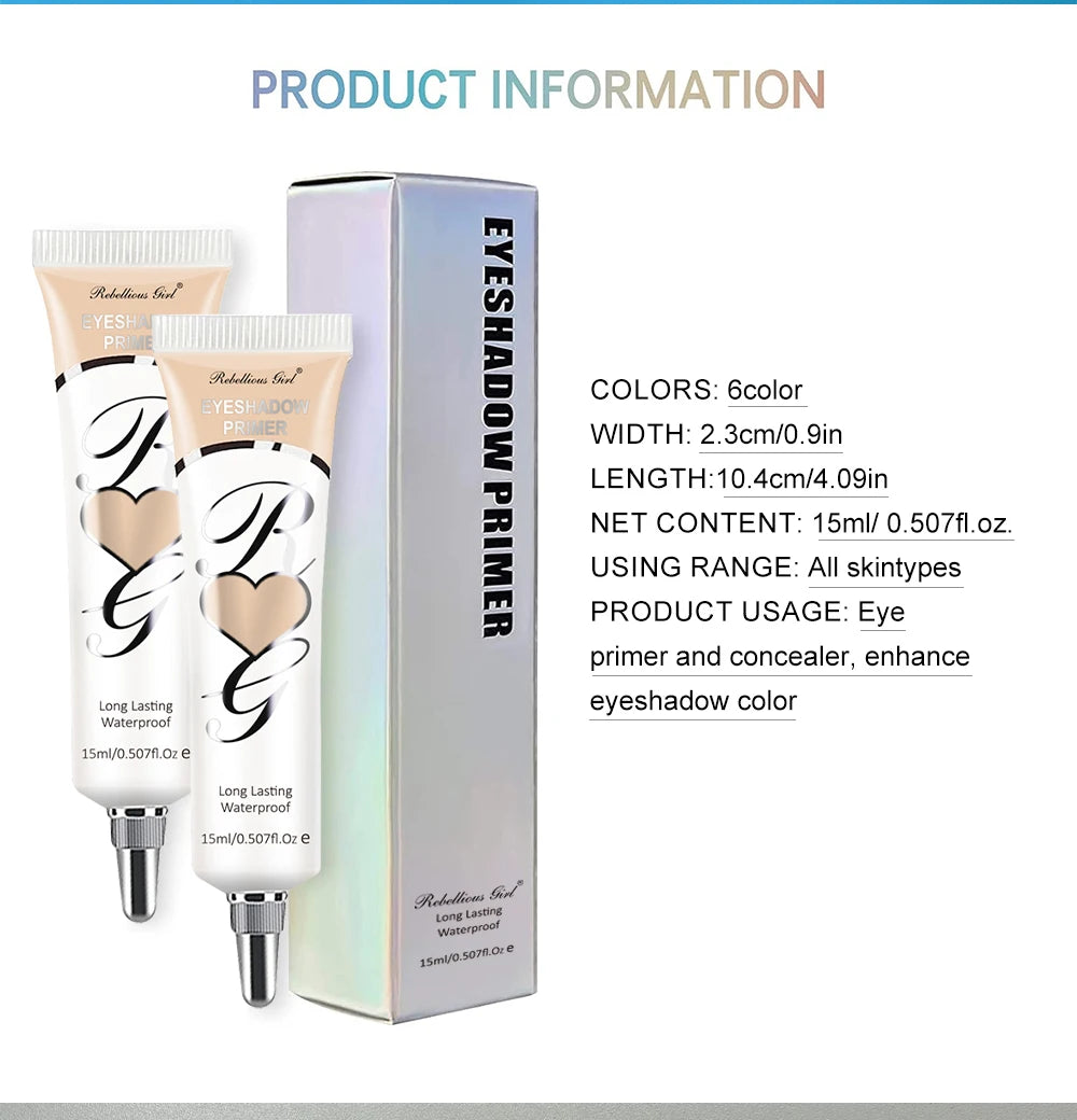 Eyeshadow primer, cut-off eyeshadow primer, concealer color, 24-hour makeup lasting, waterproof and sweat-proof