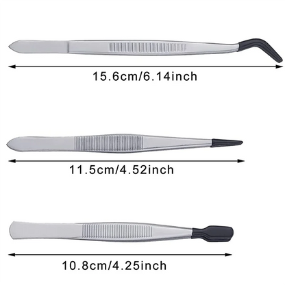 ABCD 3 Pieces Tweezers with Rubber Tips Tweezers PVC Coated Tweezers Set, Rubber Straight and Flat Tip Tweezers Black