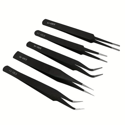Precision ESD anti-static tweezers set -6-pc durable stainless steel tool for electronic repair and process modeling, bending&St