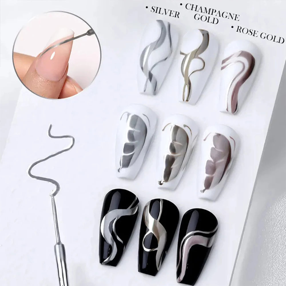 5ML Silver/Gold Metal Painting Liner Nail Glue Sparkly Mirror Effect Soak Off  Gel Polish Semi Permanent French Nail Art Varnish
