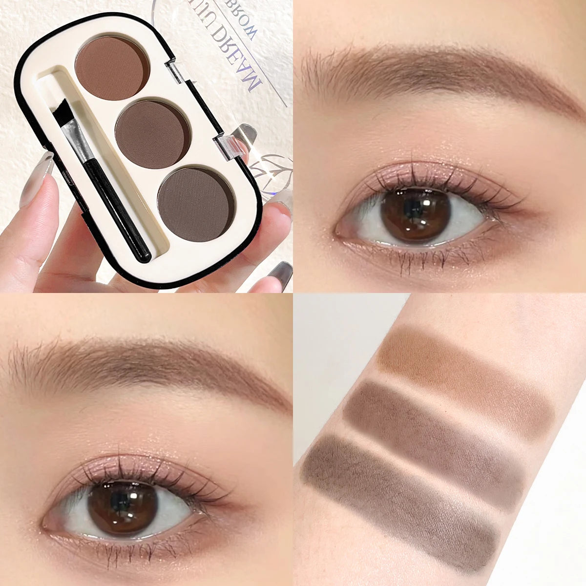 3-color Eyebrow Powder Palette With Eyebrow Brush, Waterproof And Sweatproof Natural Color Rendering Eyebrow Powder Long Lasting
