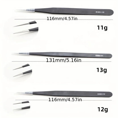 Precision ESD anti-static tweezers set -6-pc durable stainless steel tool for electronic repair and process modeling, bending&St