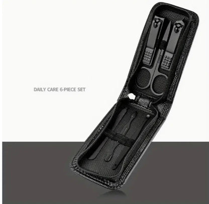 6 Pcs Portable Luxury Manicure Sets Pedicure Tools Bright Black Nail Clipper Set Personal Care Tools Eyebrow Scissors