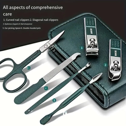 6 Pcs Portable Luxury Manicure Sets Pedicure Tools Bright Black Nail Clipper Set Personal Care Tools Eyebrow Scissors