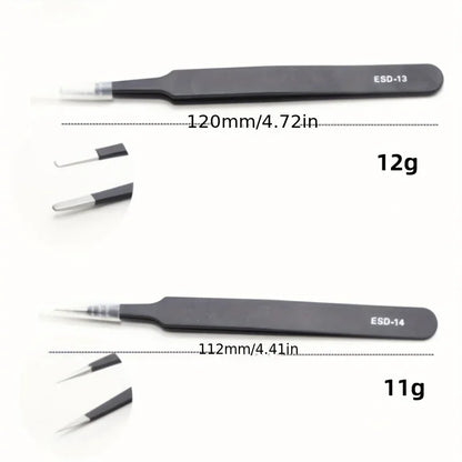 Precision ESD anti-static tweezers set -6-pc durable stainless steel tool for electronic repair and process modeling, bending&St