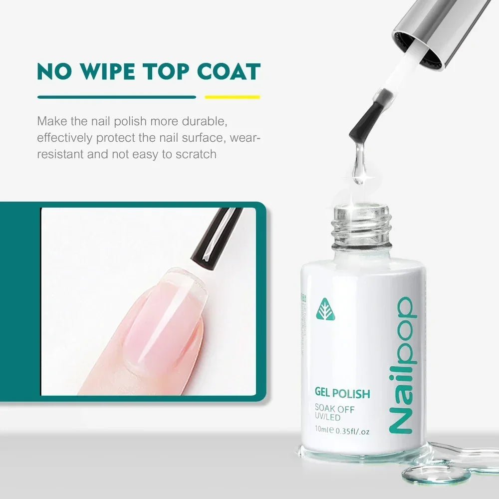 Nailpop 10ml Rubber Base Gel Top Coat Soak Off UV LED Gel Polish Nail Art Degisn Clear Long Lasting Varnish Nail Function Gel