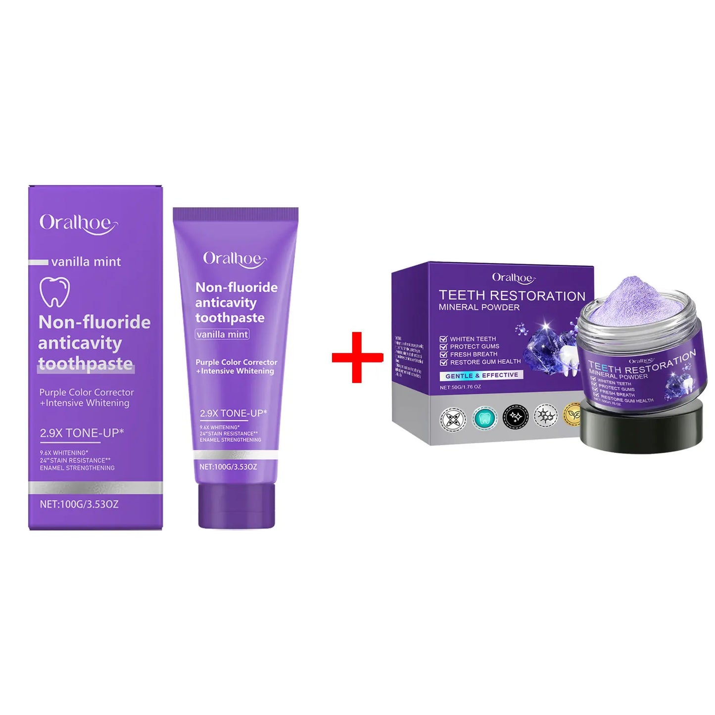 Teeth Restoration Mineral Powder Teeth Whitening Remove Stain Oral Clean Fresh Breath Improve Smell Purple Bleaching Toothpaste