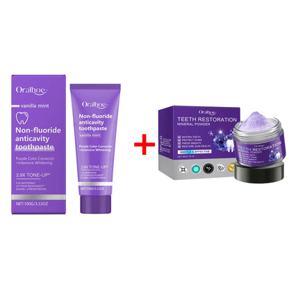 Teeth Restoration Mineral Powder Teeth Whitening Remove Stain Oral Clean Fresh Breath Improve Smell Purple Bleaching Toothpaste