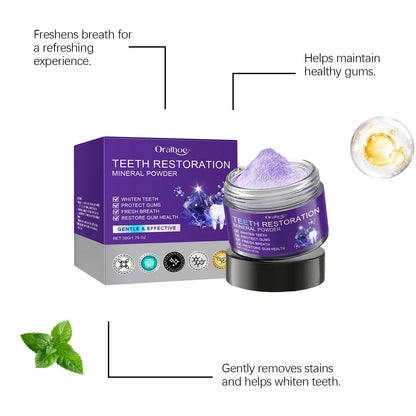 Teeth Restoration Mineral Powder Teeth Whitening Remove Stain Oral Clean Fresh Breath Improve Smell Purple Bleaching Toothpaste