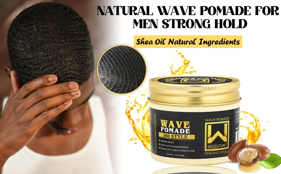Shea Butter Wave Control Pomade Kit 360 Style Strong Hold Long Lasting Curly Hair Cream With Brush Silk Rag Cap Tool Accessony