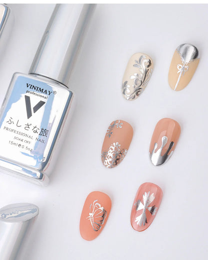 VINIMAY New 2023 Metallic Mirror Silver Nail Painting Gel Nail Polish Soak Off UV Gel Polish Nail Art Gel Varnish Lacque Prime