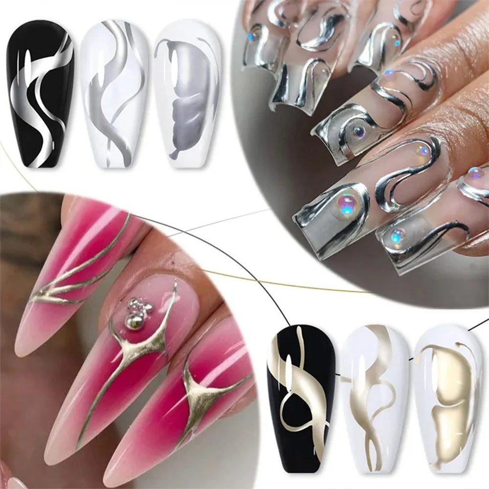 5ML Silver/Gold Metal Painting Liner Nail Glue Sparkly Mirror Effect Soak Off  Gel Polish Semi Permanent French Nail Art Varnish