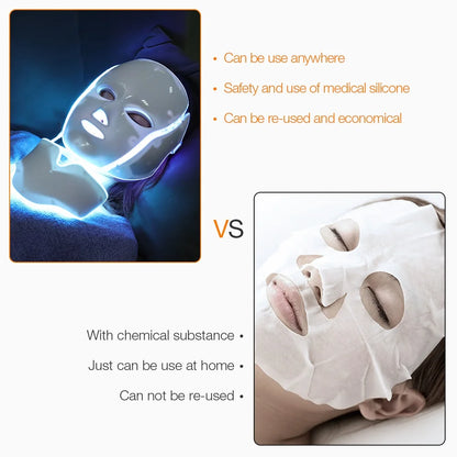 7 Colors LED Facial Mask with Neck LED Light Face Mask Skin Rejuvenation Anti Acne Beauty Device Face Lifting Firm Massager