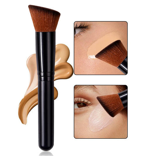 1PC Angled Foundation Blush Brush - Multipurpose Makeup Tool for Liquid, Cream & Powder, Beginner-Friendly Travel Essential