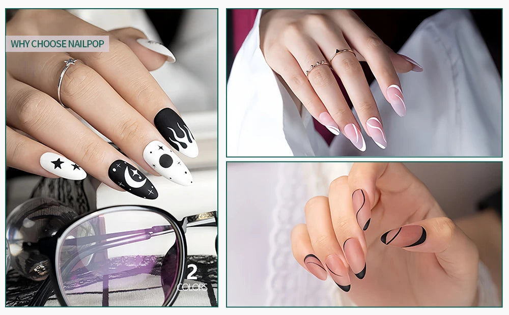 NAILPOP Gel Nail Polish Liner 8ML 5 Colors Nail Art Paint Gel for French Tips Swirls DIY Manicure Soak Off UV Cure with Brush